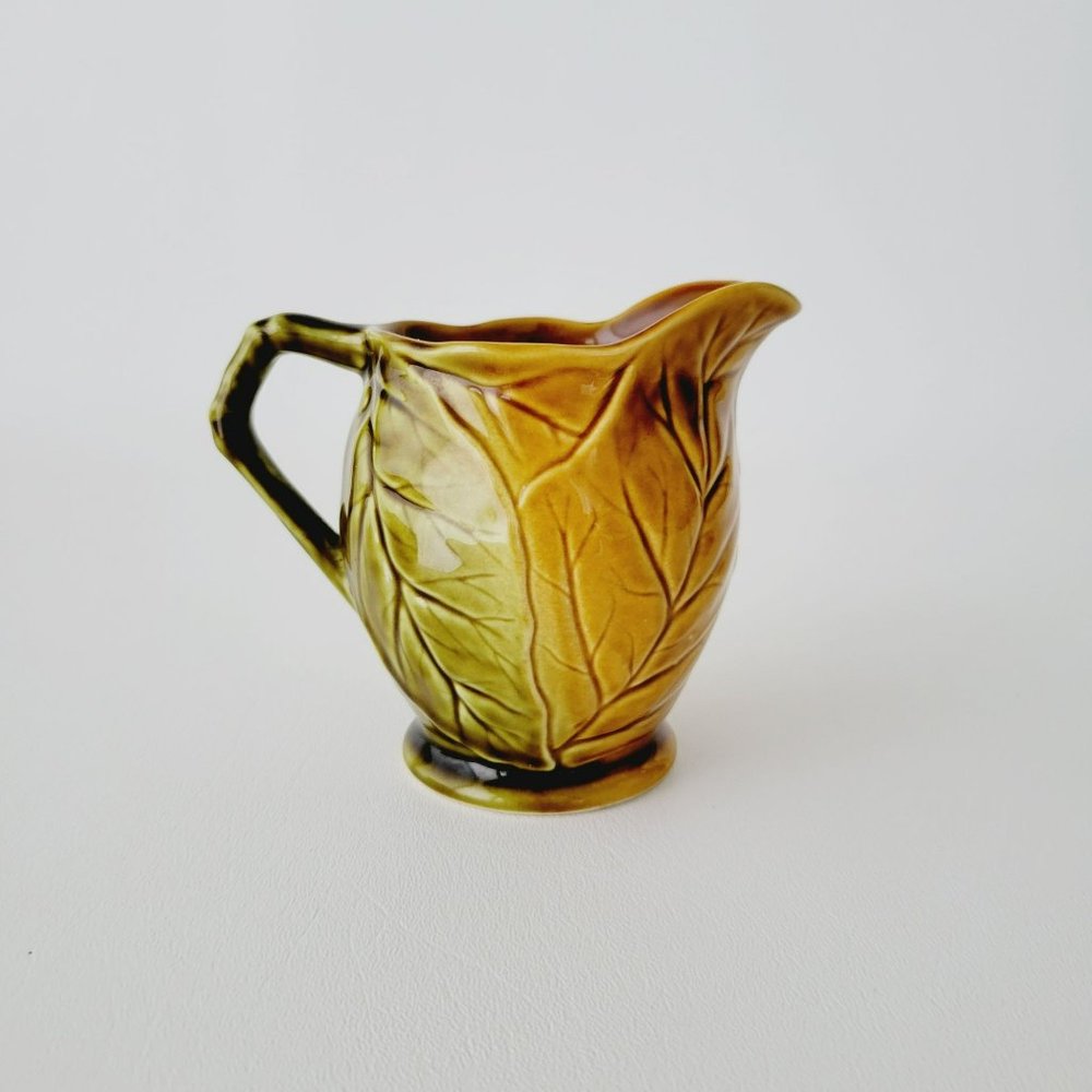 Vintage Royal Winton Grimwades Creamer with Embossed Leaves in Green/Brown Glaze